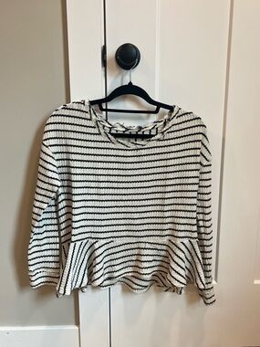 We The Free Black and White Striped Peplum Long-Sleeve Top